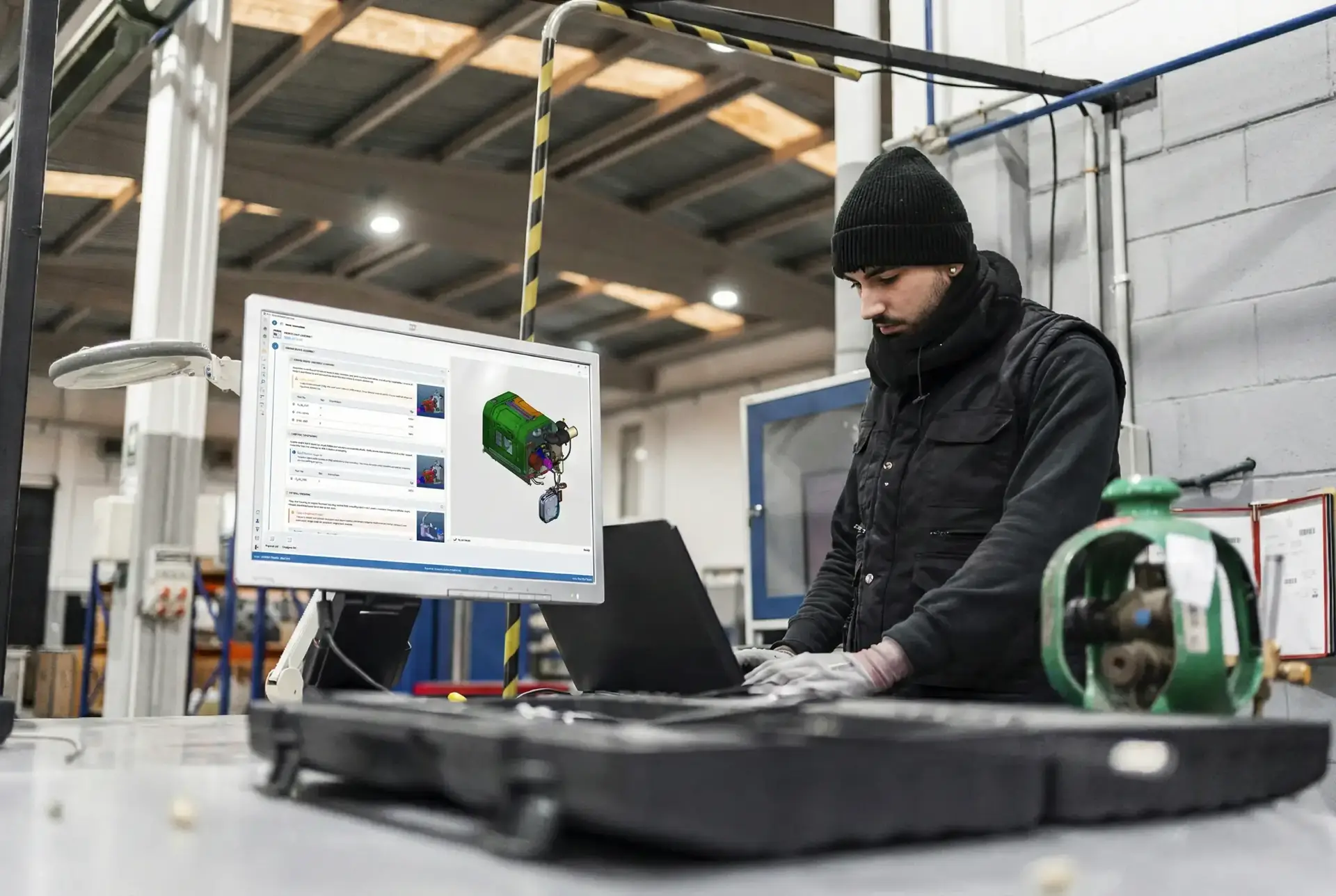 Engineer at computer in manufacturing